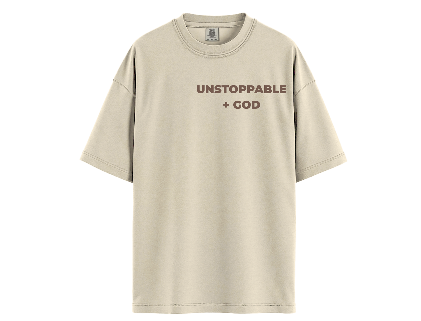 Unstoppable + God  Comfort Colors- Ivory with Brown Print