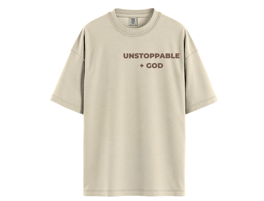 Unstoppable + God  Comfort Colors- Ivory with Brown Print
